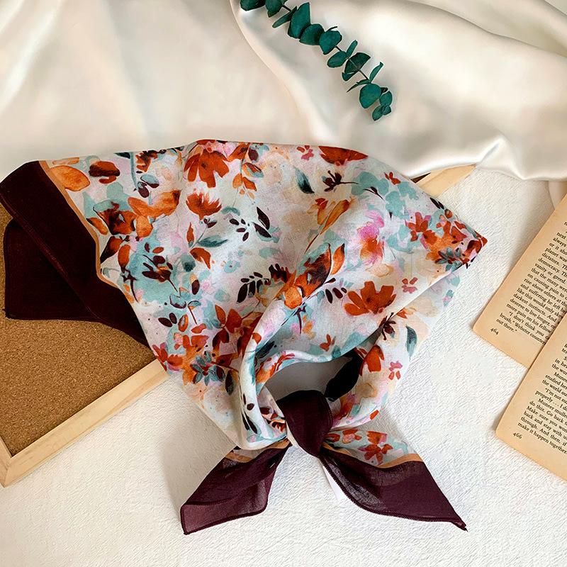 Cotton square scarf, silk scarf, high-end new small shawl, neck protector, small scarf, multi-purpose floral headscarf, headband, hair tie