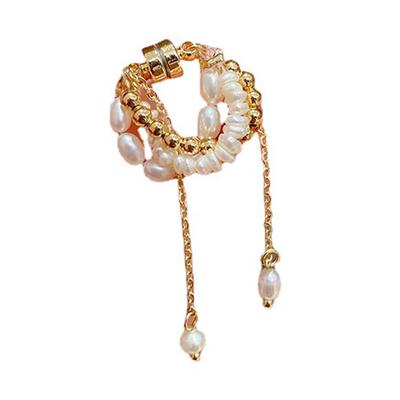 Ear Clip No Piercing Need White Pearl Delicate Elegant Simple Ear Cuff with Chain