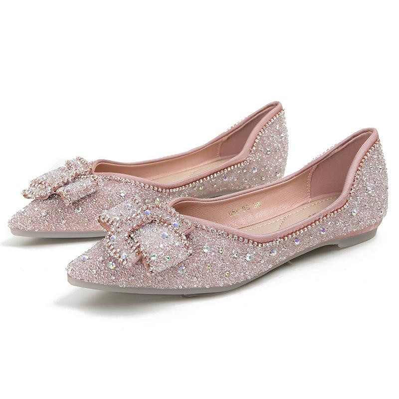 Fashion Classic Rhinestone Casual Single Shoe Women's Summer 2024 New Full Diamond Ladies Pointed Shallow Mouth Large Flat Shoes 41-43