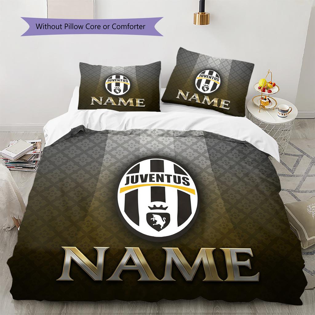Custom Name Juventus Football Club Pattern Bedding Quilt Set Home Decoration Gift (1 * Duvet Cover + 2 * Pillowcase Without Core)