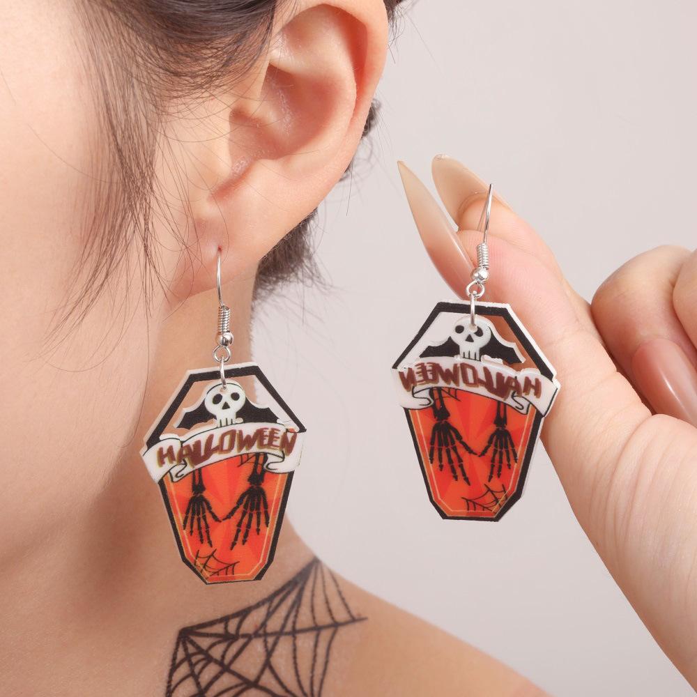 Semi-Hosting Eco-Friendly Acrylic Earrings, Personalized Halloween Pumpkin Skull Earrings Earrings