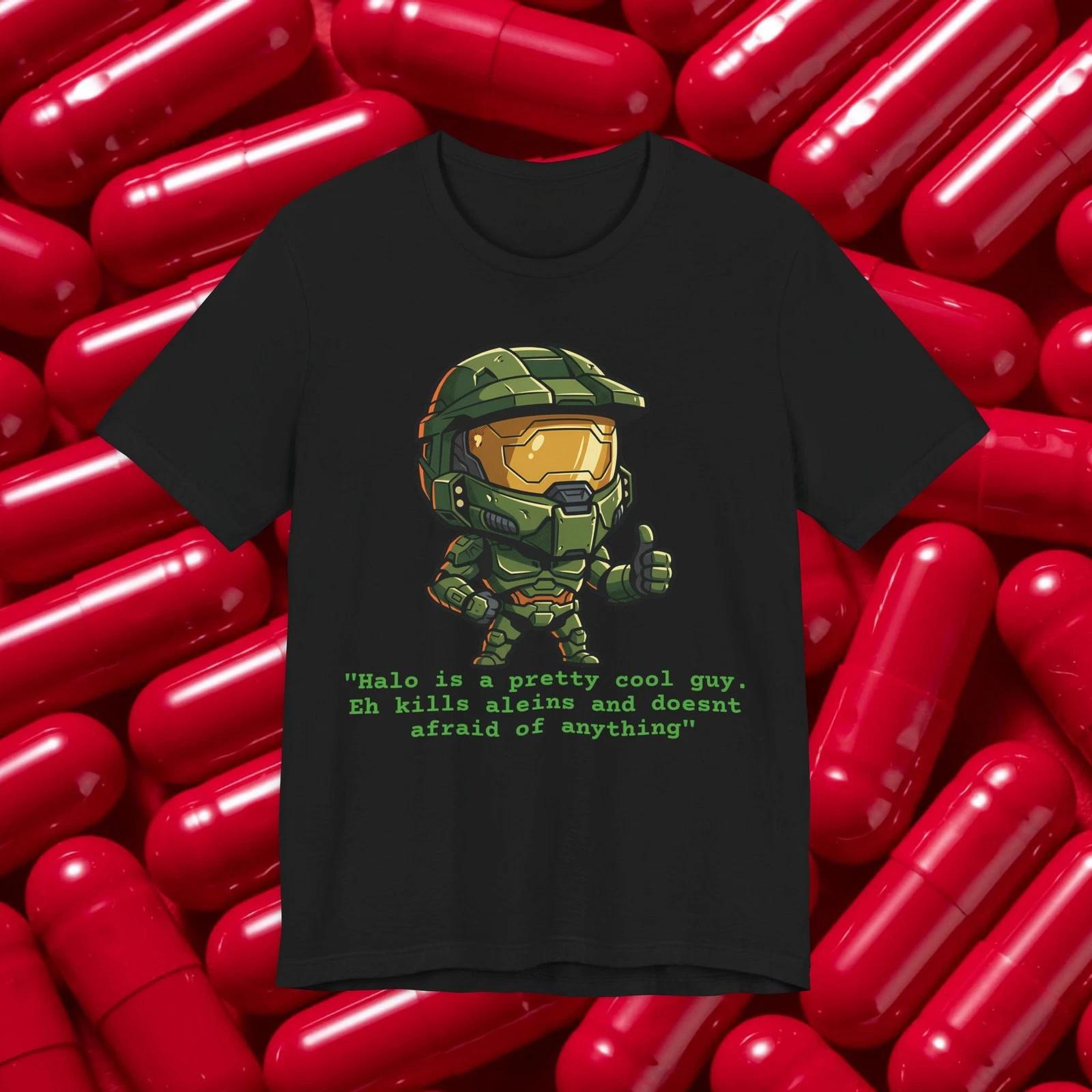 Cute Master Chief Illustration T-shirt | Chibi Halo Soldier Tee, Meme Quote M