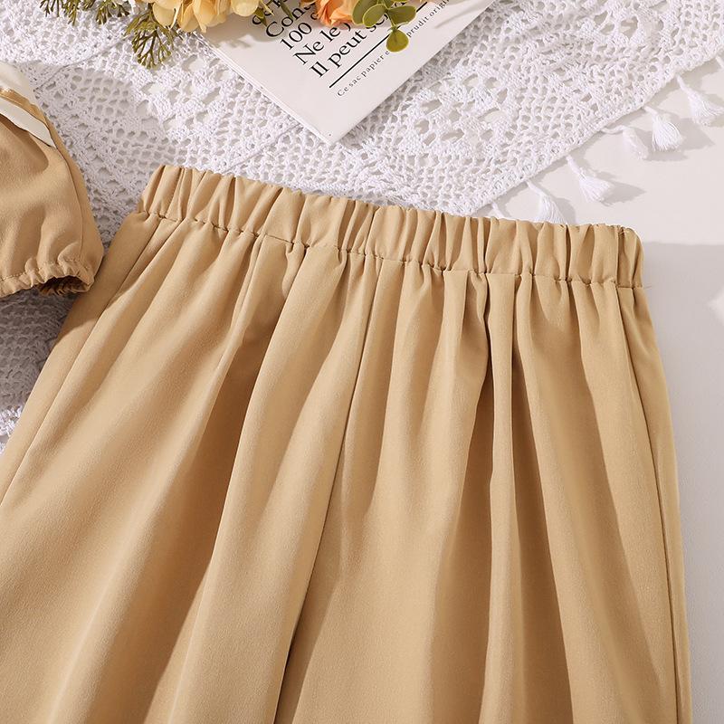 New Girls Suit Summer Suspenders + High Waisted Wide Leg Trousers Children 8-12Y Casual Suit