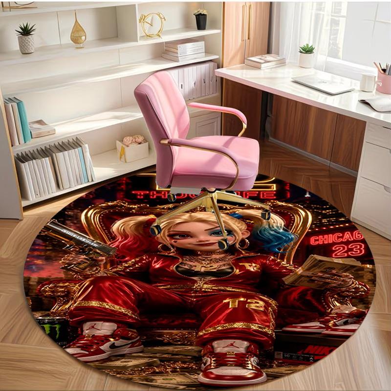 Harley Quinn Joker Print Round Rug, Washable Floor Carpet, For Entryway Dorm Laundry Room Office Study, Home Decor Birthday Christmas Gift
