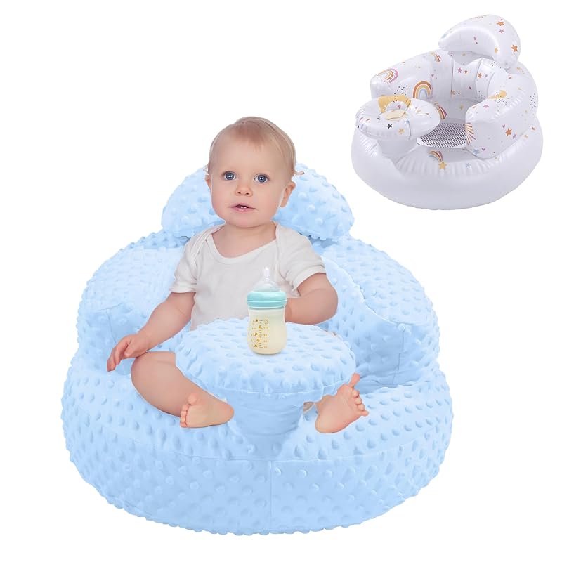 BALAPET Inflatable Baby Seat with Integrated Tray and Back Support for 3-36 Months Toddler, Soft Plush Baby Chair for Sitting Up, Blow Up Baby Floor