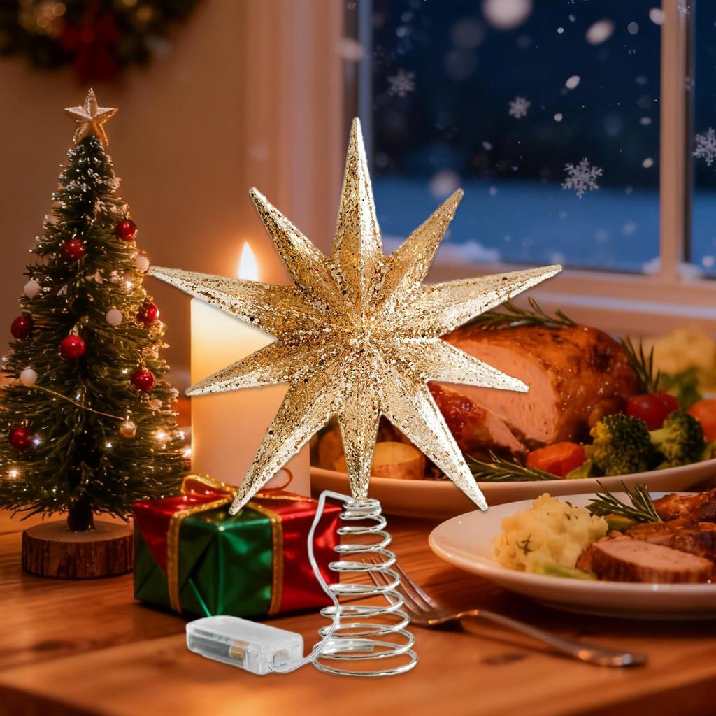 Christmas Star Tree Topper With Lights Winter Holiday Treetop Decorations Christmas Tree Top Ornaments Star For Office Indoor