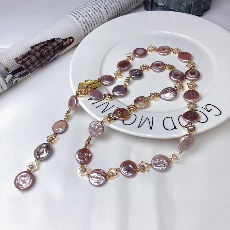 14-15mm Irregular Light Purple Baroque Pearl Necklace 71-80cm Sweater