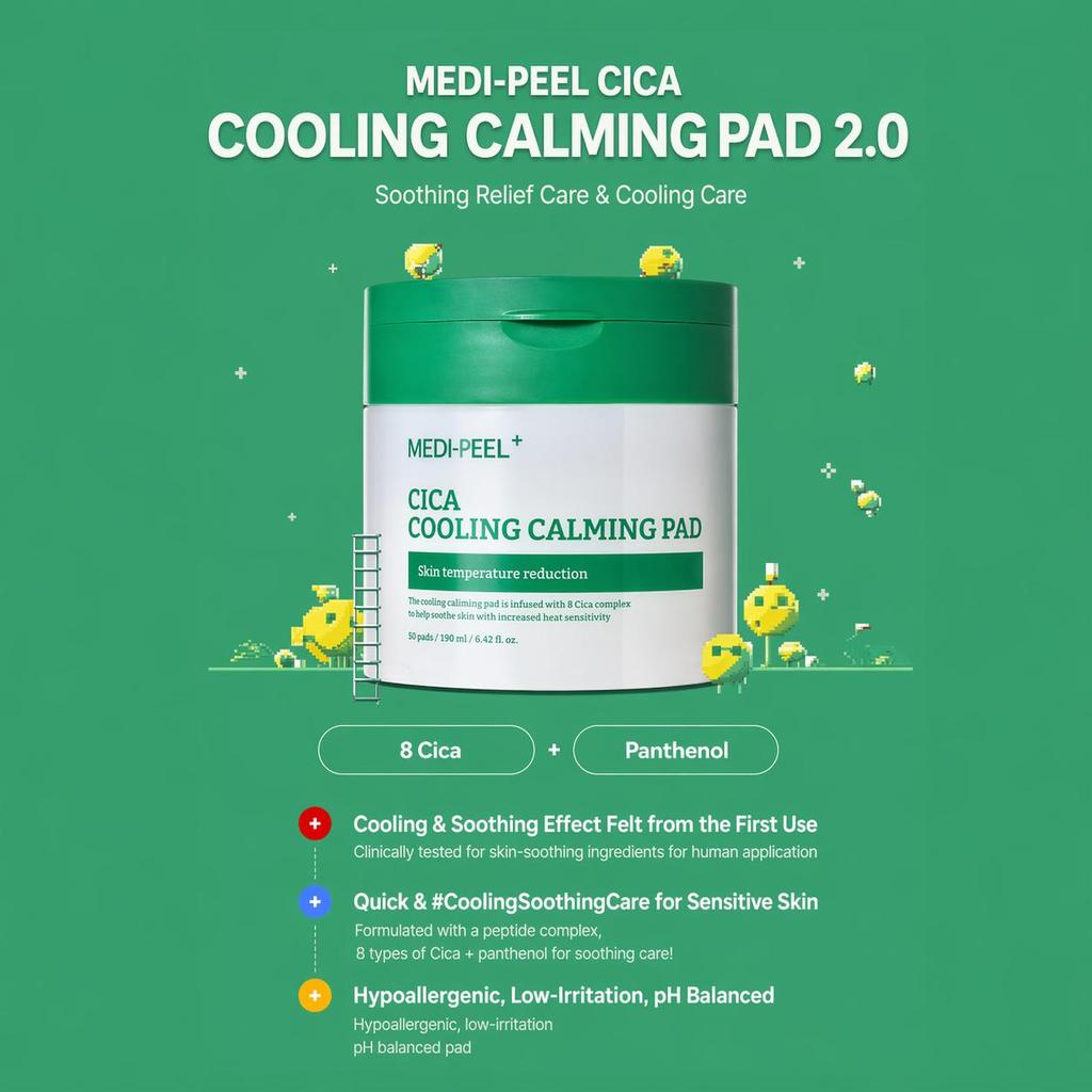 MEDI-PEEL Cica Cooling Calming Pad 2.0 (50 Pads) (3 Options) - DAISO