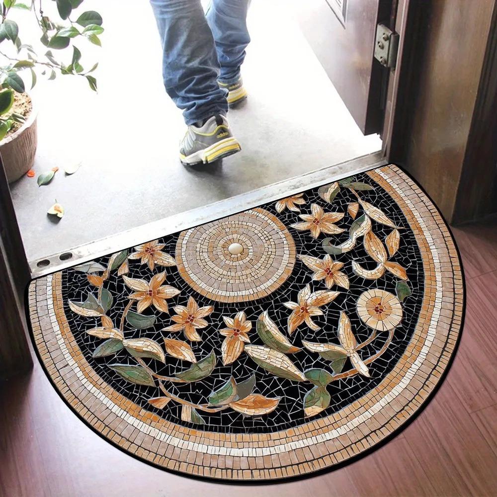 Retro Semi-circular Floor Mat, Entrance Foyer Carpet, Dirt-resistant and Easy-to-maintain Floor Mat