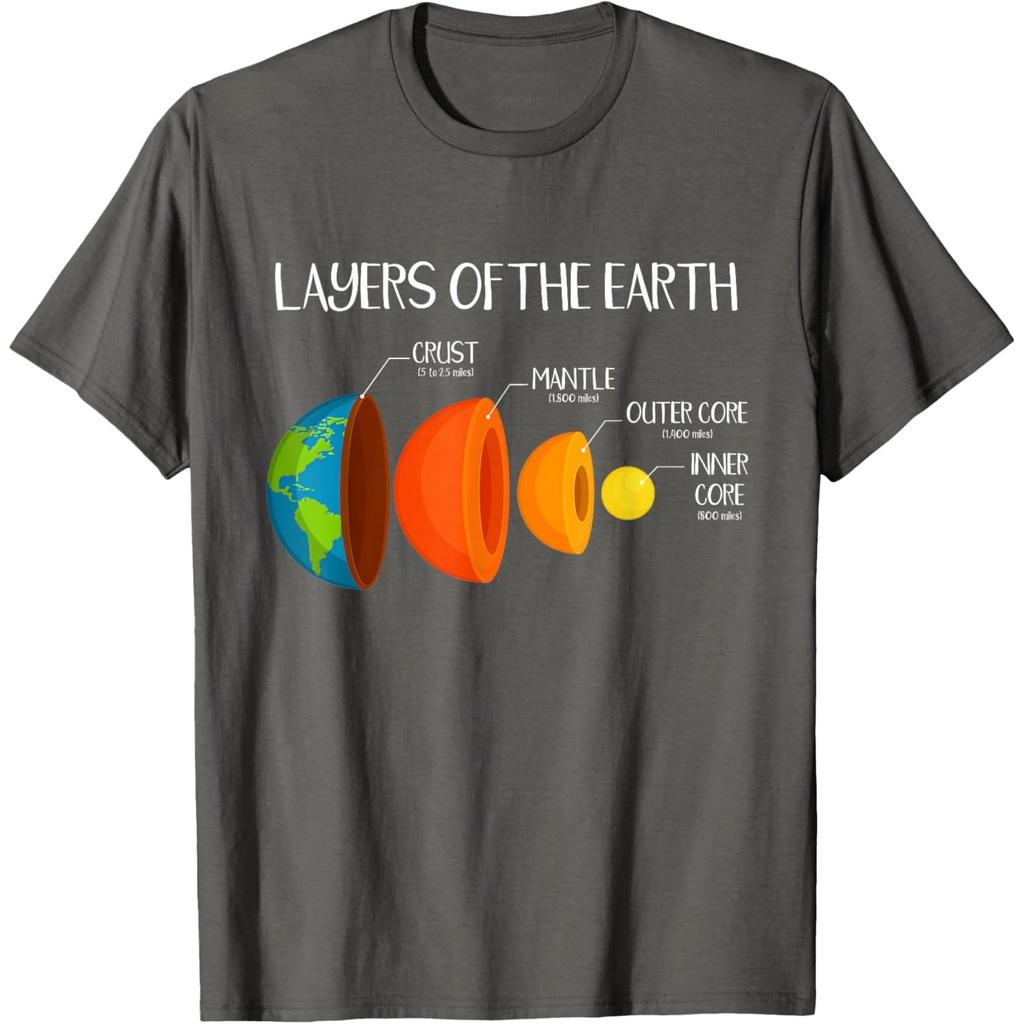 Layers of the Earth Diagram Geology Science Nerd Graphic Tee Casual Short Sleeve T-Shirt