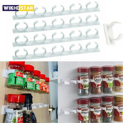2/4 Pcs Wall Mount Home Kitchen Storage Rack Ingredient Spice Plastic Clip Rack Organizer Accessories Jars Spice Holder Tools
