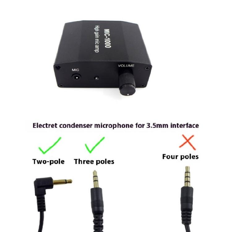 MIC-1000 Headphone Amplifier Delivering 1000 Times Amplification Feature 3.5mm Recording Port with Connection Cable