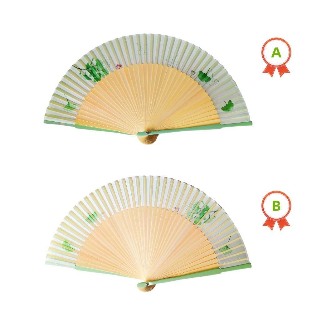 Sarkovos Light Green Folding Fan Bamboo Fan Unisex Stylish Bamboo Fan Natural Bamboo Elegant Comes with Fan Case Perfect for and Gifts Green Leaves -