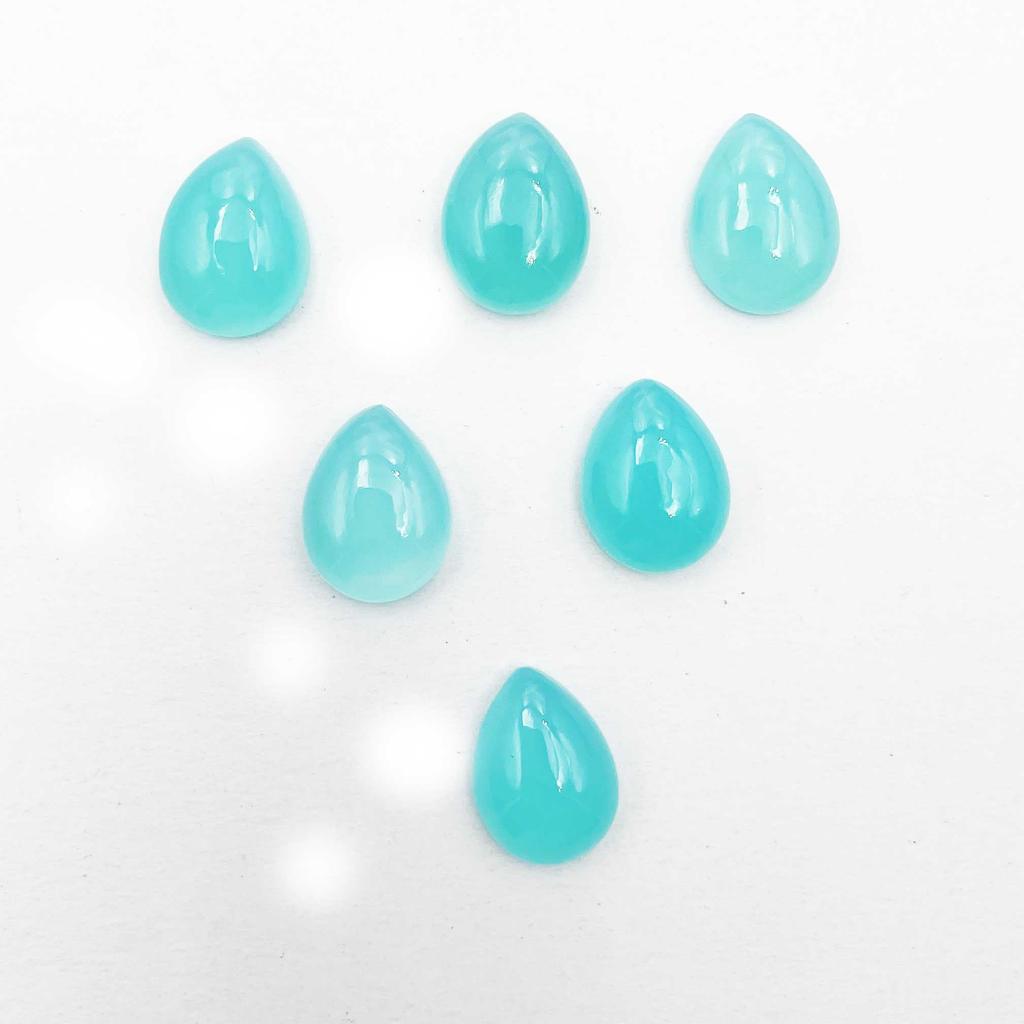 Natural Aqua Chalcedony Pear Cabochon Loose Gemstone Lot 13 Pcs 12*15 MM 100 CT For Jewelry Making