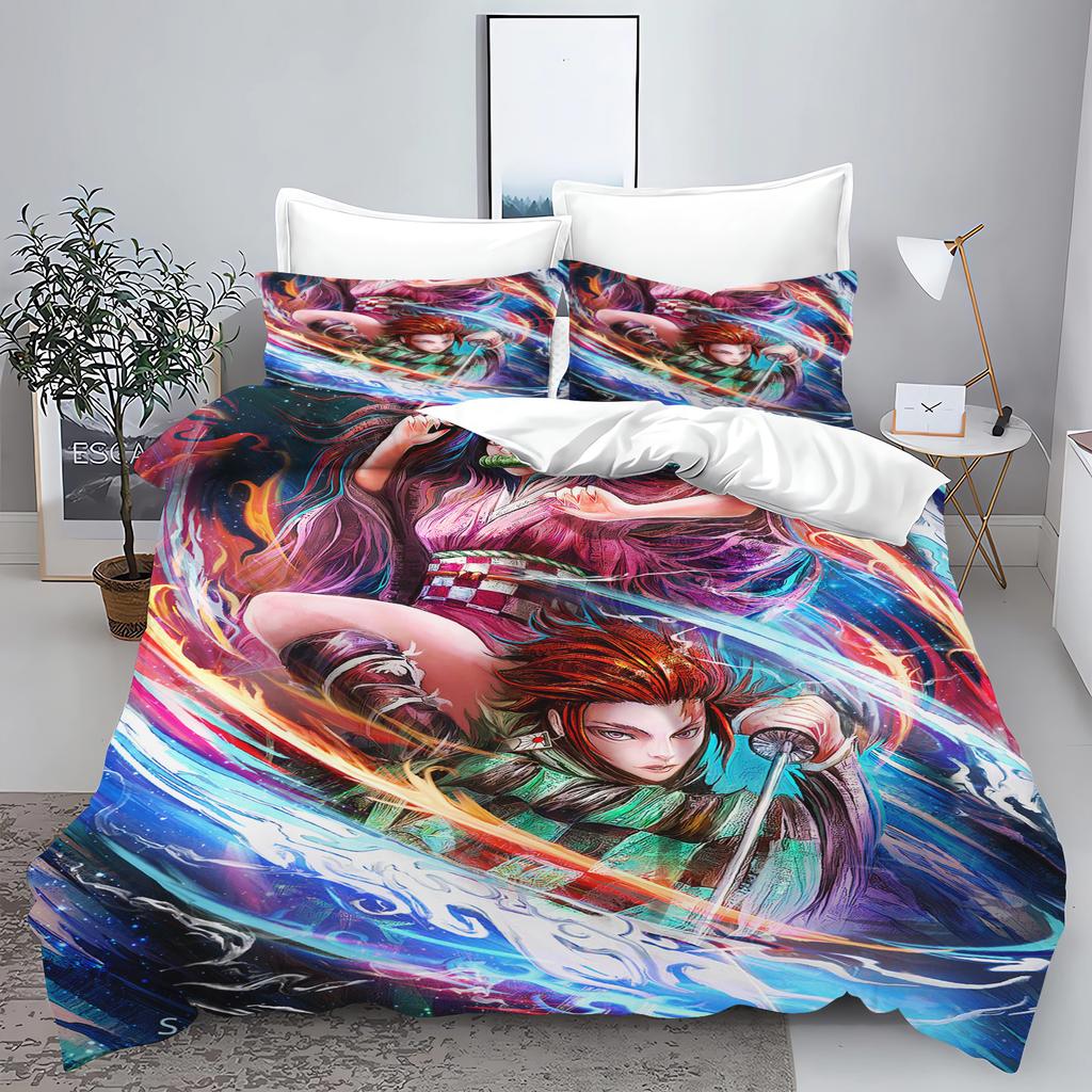 Demon slakter: Kimetsu no Yaiba kamado Nezuko Anime 100% Polyester Sengetøy Sett Dynetrekk Sett Trykt Tegneserie Hjemmeinnredning
