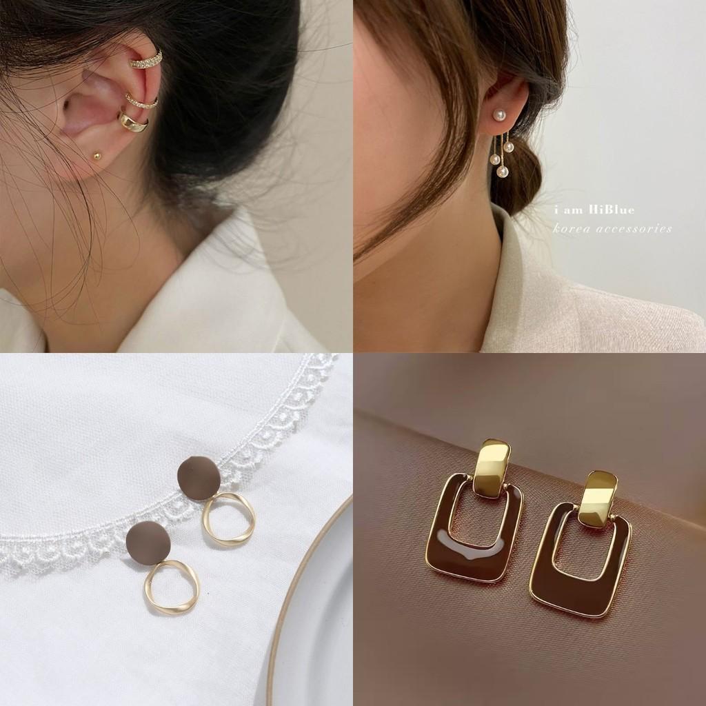 Boucles d'oreilles de style coréen avec des accents classiques en métal et en perle pour femmes
