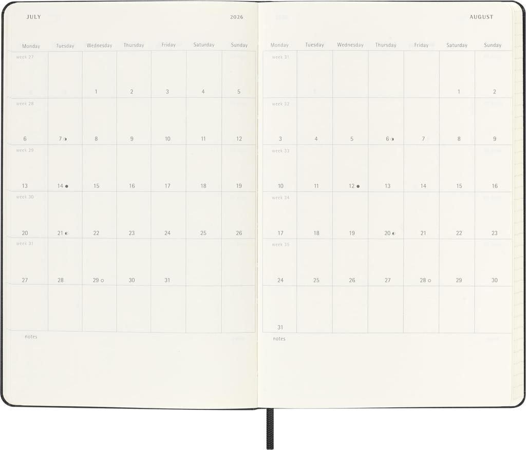 Moleskine 2025 Planner, July Start, 18-Month Weekly Horizontal Diary, Large Size (13cm X 21cm), Hardcover, Black, DHB18WH3Y26