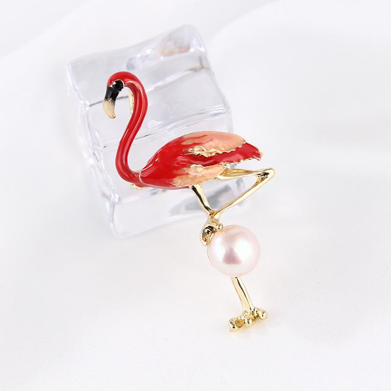 Original Flamingo Butterfly Bee Natural Freshwater Pearl Brooch Accessory Transparent Gift Box