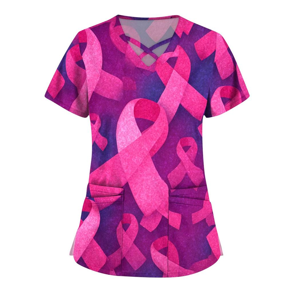 Dámská móda V-výstřih Krátký rukáv Kombinézy Kapsa s dvojitou vrstvou Tištěná trička Oblečení