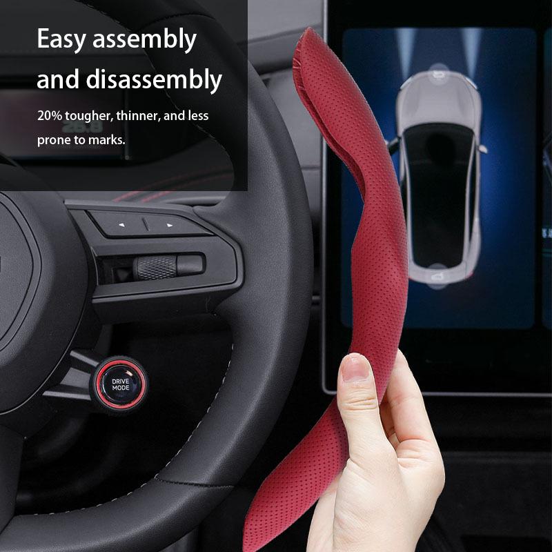 Short shaped Nappa Leather Steering Wheel Cover, Non Slip, Ultra-thin, Breathable, Safe, Universal Steering Wheel Cover Acc