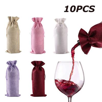 10 Stück/Set Rotwein Jute Partydekoration Hochzeitsgeschenk Champagnerbeutel Weintaschen Weinflaschenhüllen Verpackungsbeutel
