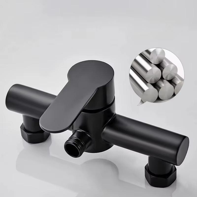 Black Stainless Steel Bathroom Shower Bathtub Faucet Wall Mounted Hot and Cold Water Mixing Valve Nozzle Bathroom Faucet