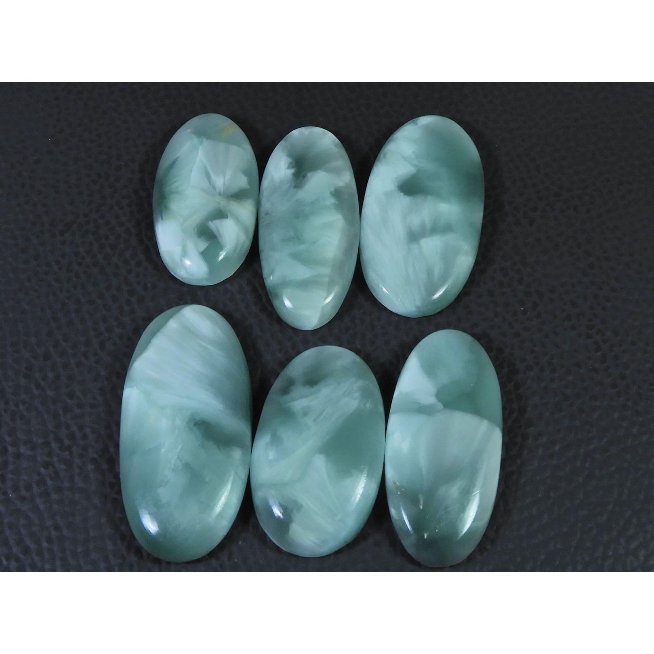 212 карат. Натуральный Зеленый Гемиморфит Овальный Кабошон Россыпью Драгоценный Камень 06 Шт. Партия C-1596