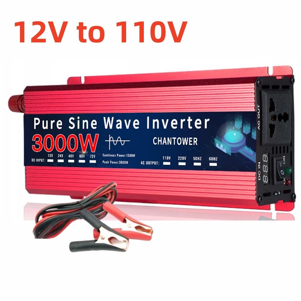 Pure Sine Wave Inverter 12V 220V 24V 110V 1600W 3000W DC To AC Portable Power Converter Car Solar Inverter