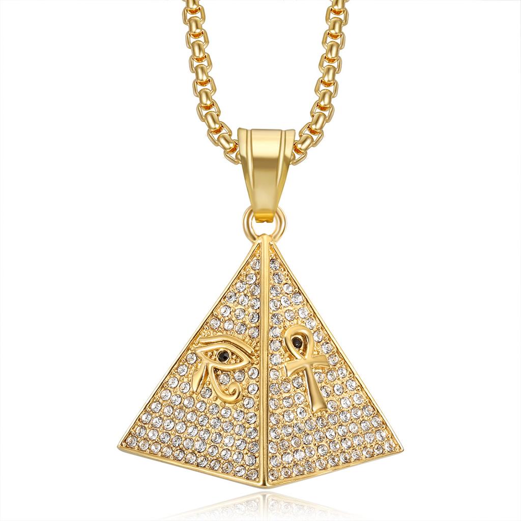 European and American Personalized New Jewelry, Gold-plated Full Diamond Pyramid Eye of Horus Pendant Necklace 2026