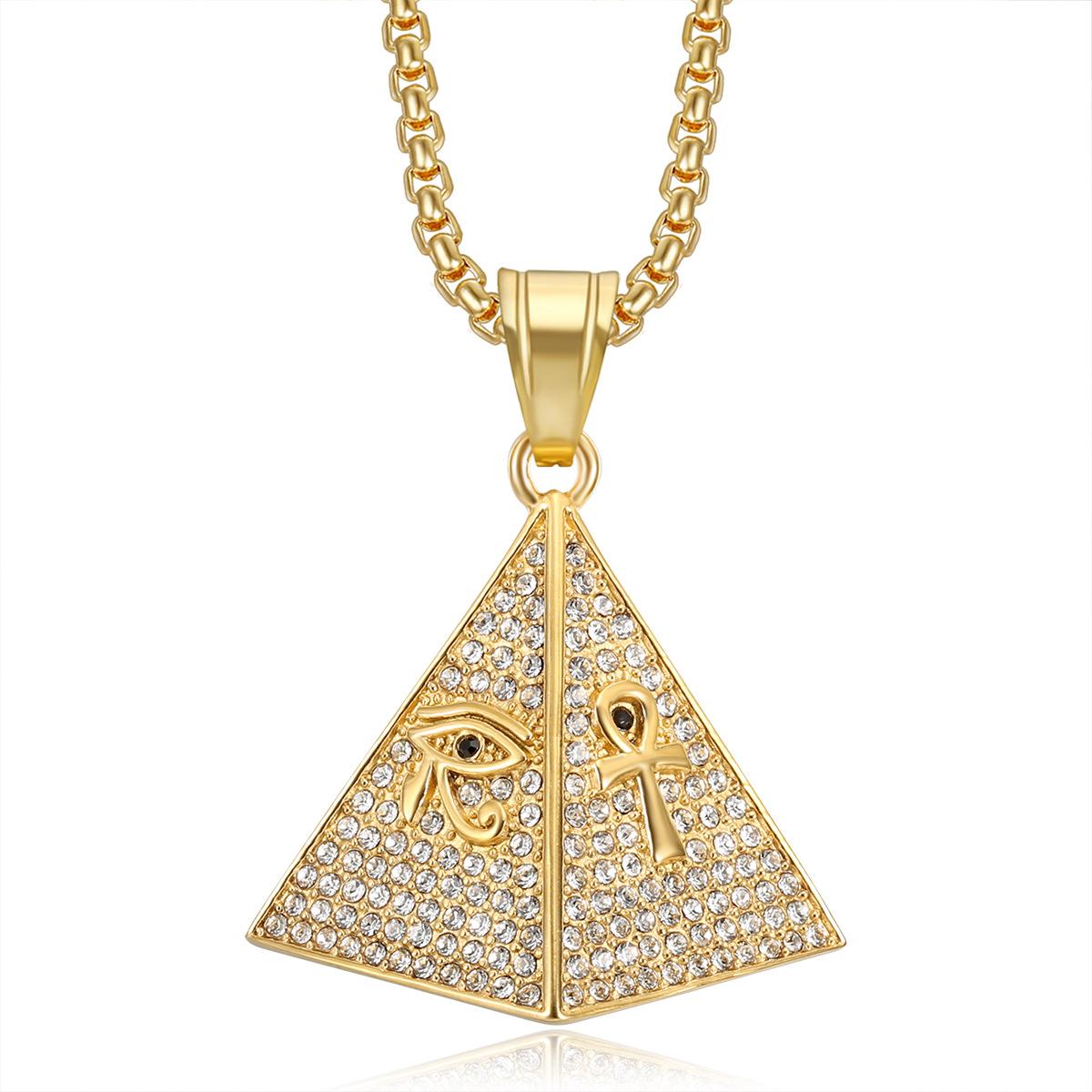 

European and American Personalized New Jewelry, Gold-plated Full Diamond Pyramid Eye of Horus Pendant Necklace 2026 60CM