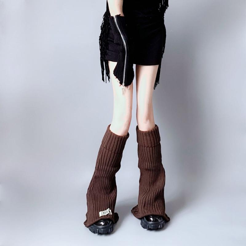 Harajuku Women Autumn Vintage Flared Leg Warmers Socks Gothic Punk Letters Label Ribbed Knitted Foot Covers Streetwear