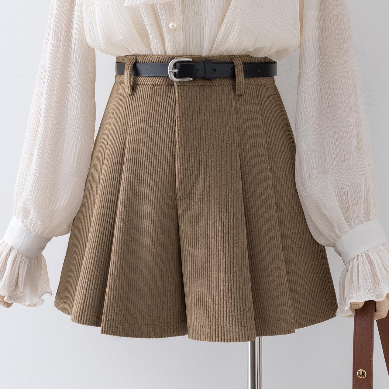 

Юбка-шорты плиссированная хаки из вельвета с высокой талией большого размера для женщин 2XL хаки