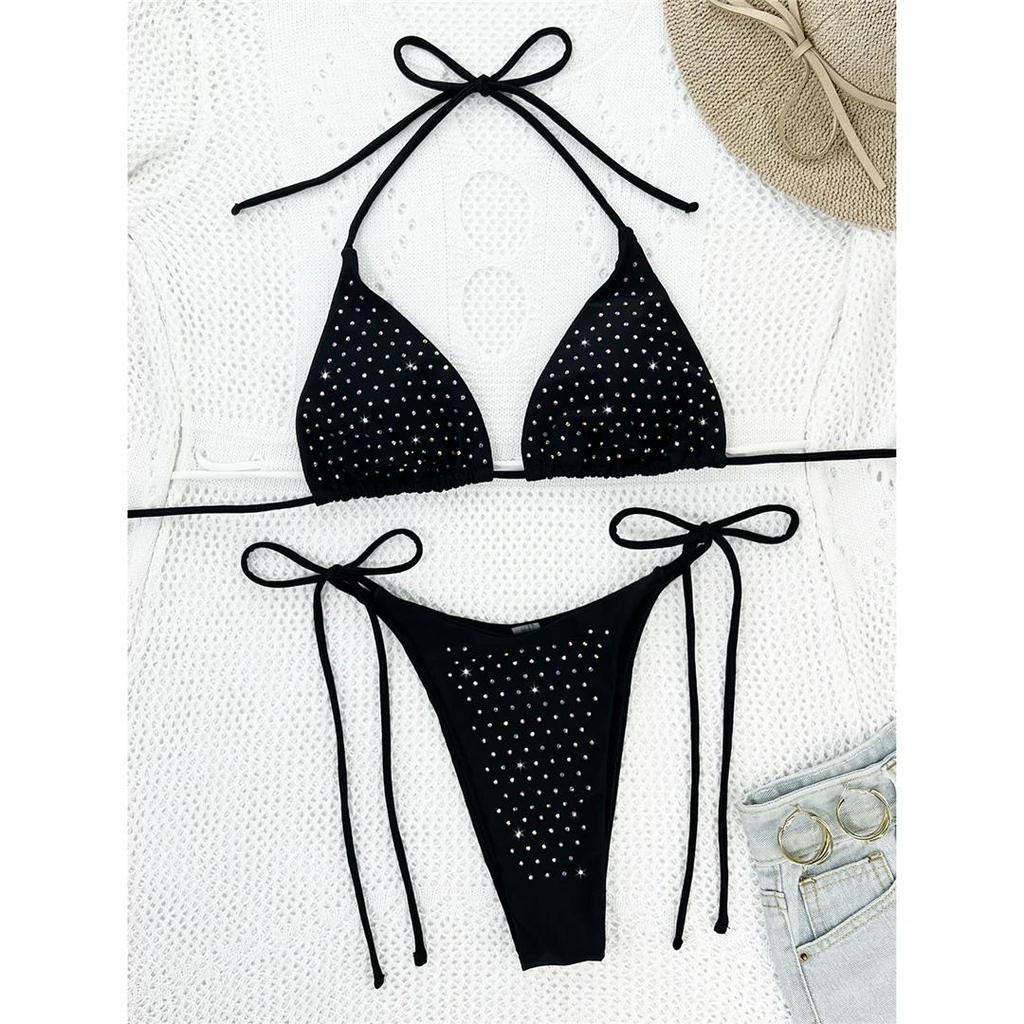 Diamond Rhinestones Halter Strappy Bikini Female Swimsuit Women Swimwear Two-pieces Bikini set Bather Bathing Suit Swim
