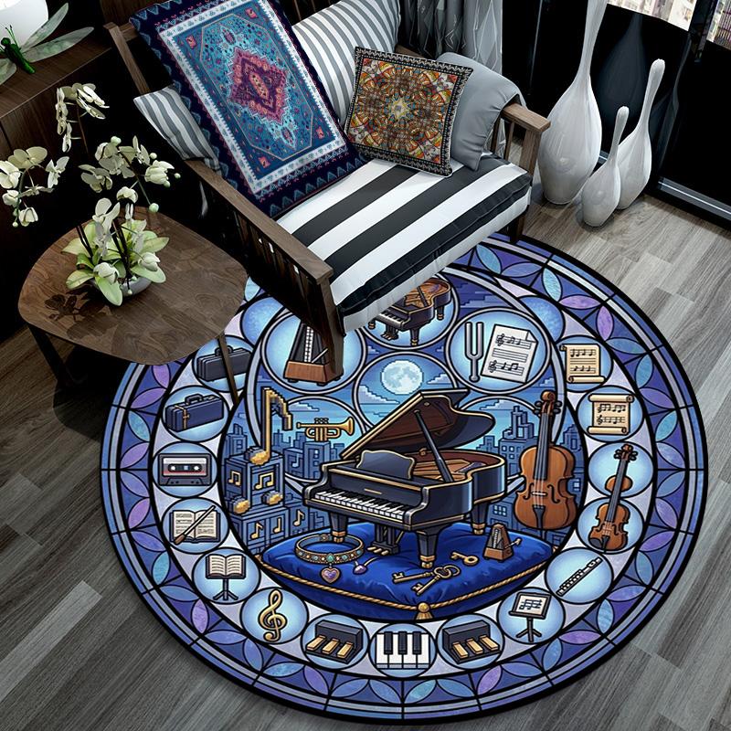 Music Instruments Circle Round Area Rug Under Office Chairs Bedroom Living Room Home Decor