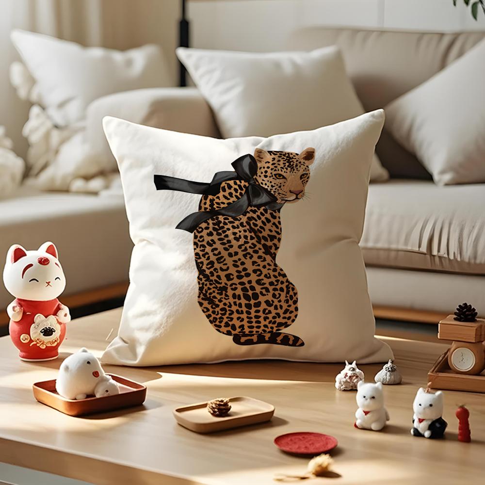 Leopard Print Cushion Cover Silky Short Plush Invisible Zipper Dustproof Sofa Pillow Case For Home Decor