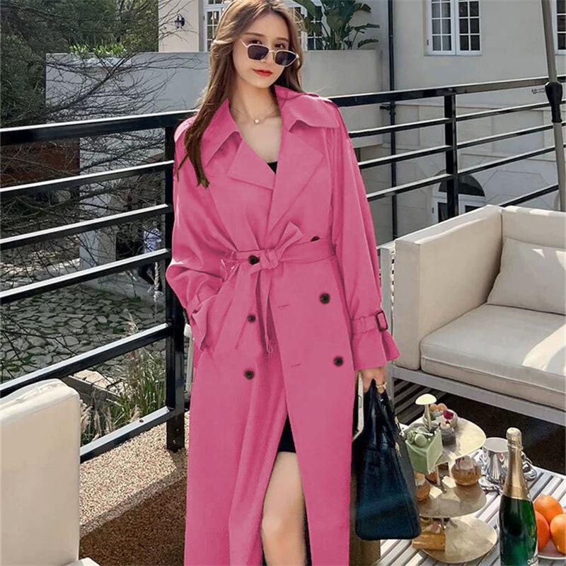 Dámský černý trenčkot střední délky - Korejský & Britský styl, Plus size & Petite, Nad kolena, Perfektní pro jaro & podzim 2025