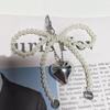 Fashionable Butterfly Ribbon Keychain Heart Pendant Imitation Pearls Key Chain