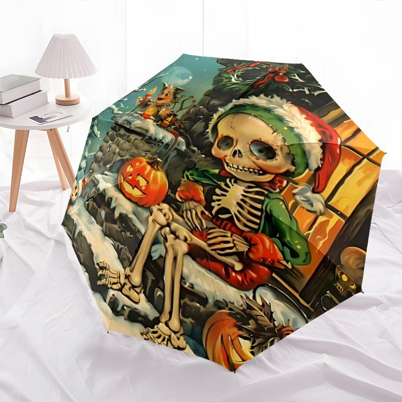

1pc Skeleton in Christmas Automatic Folding Cartoon Practical Umbrella - 3 Folding Design, Vivid Cartoon Pattern, Suitable for Outdoor Activities, A G