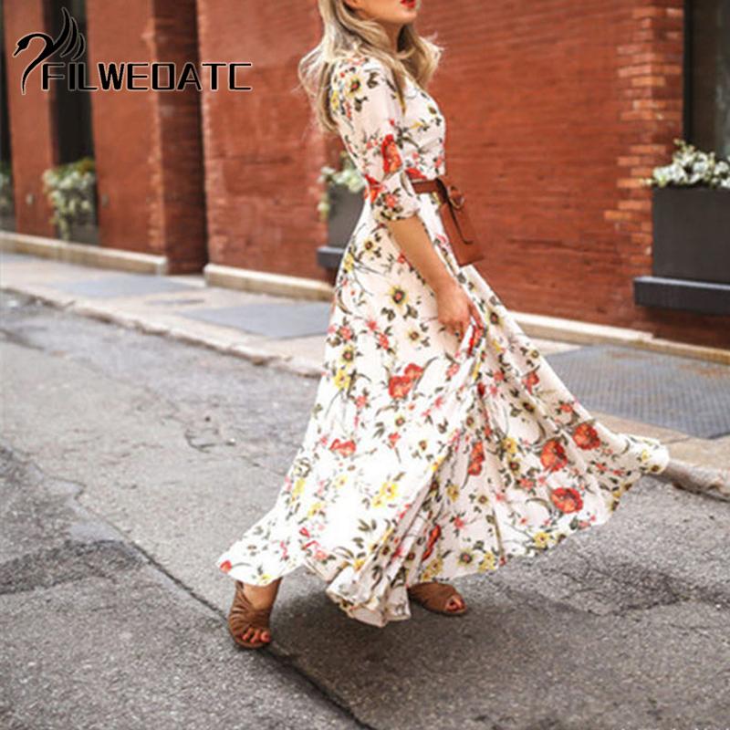 

Filweoatc Элегантное тонкое платье из шифона с цветочным принтом в больших масштабах S