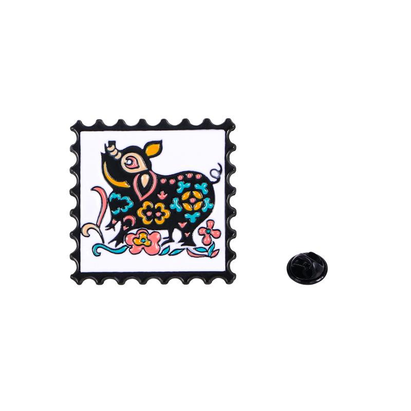 New cartoon zodiac series badge brooch creative stamp zodiac metal badge new year bag buckle