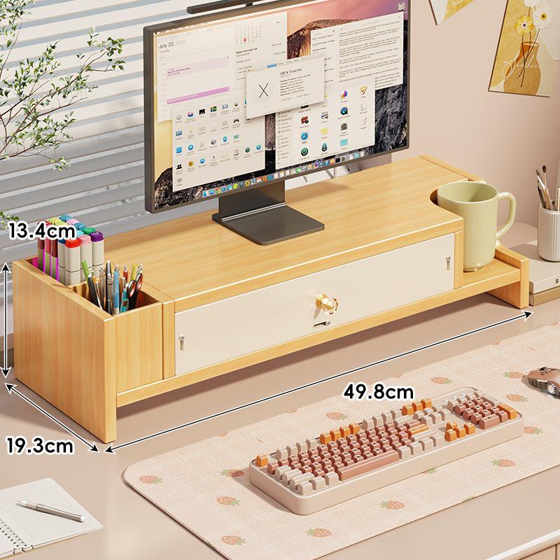 Desktop Monitor Stand with Drawer and Storage Shelf