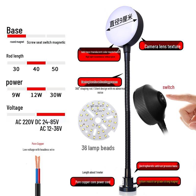 LED Work Light with Magnetic Base for Machine Tools - 220V, 24V