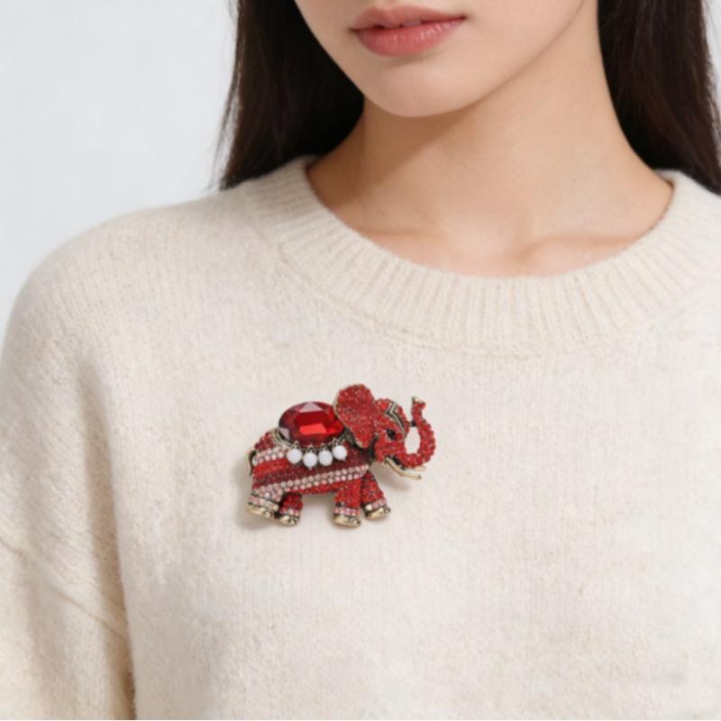 Luxury Rhinestone Elephant Brooches For Women Unisex Enamel Animal Pins Office Party Friend Fashion Gifts Jewelry Accessories