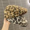 Adjustable Leopard Print Berets Keep Warm Women Newsboy Caps Retro Lamb Wool Berets Hat  Female
