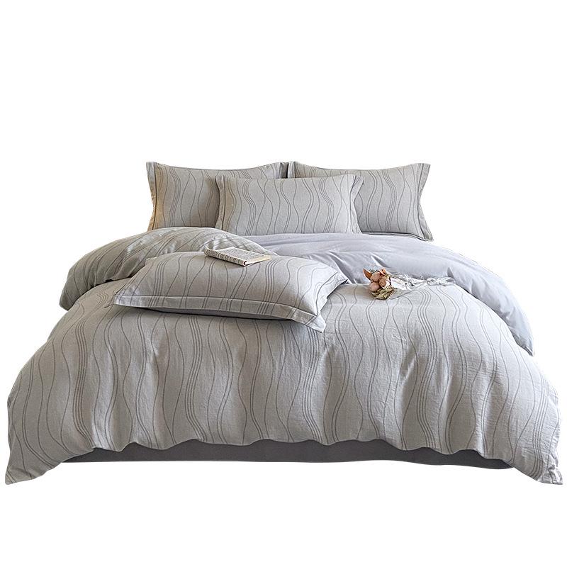 *Class A Jacquard Cotton 4-Piece Thick Flannel Wave Bedding Set, 1.8m*
