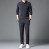 Autumn New Men's Suit Sports Casual Autumn Clothing Middle-aged Solid Color Lapel Long Sleeve Two-piece Men's Suit