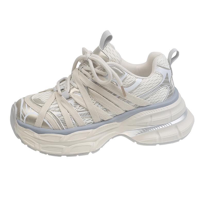 

5 см Новая сетка Аир Весна Микрофибра Кожа Лофер Смешанный цвет Удобные Осенние Женские Вулканизированные Туфли на Платформе и Танкетке Массивные Кроссовки 35 шампанского