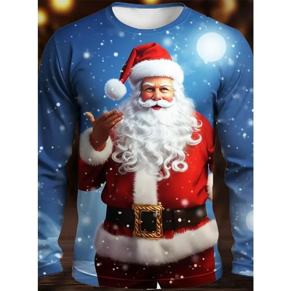 Fashionable Design Men's Long Sleeved T-shirt 3D Printed Christmas Pattern Casual Men's Street Minimalist Harajuku Outdoor
