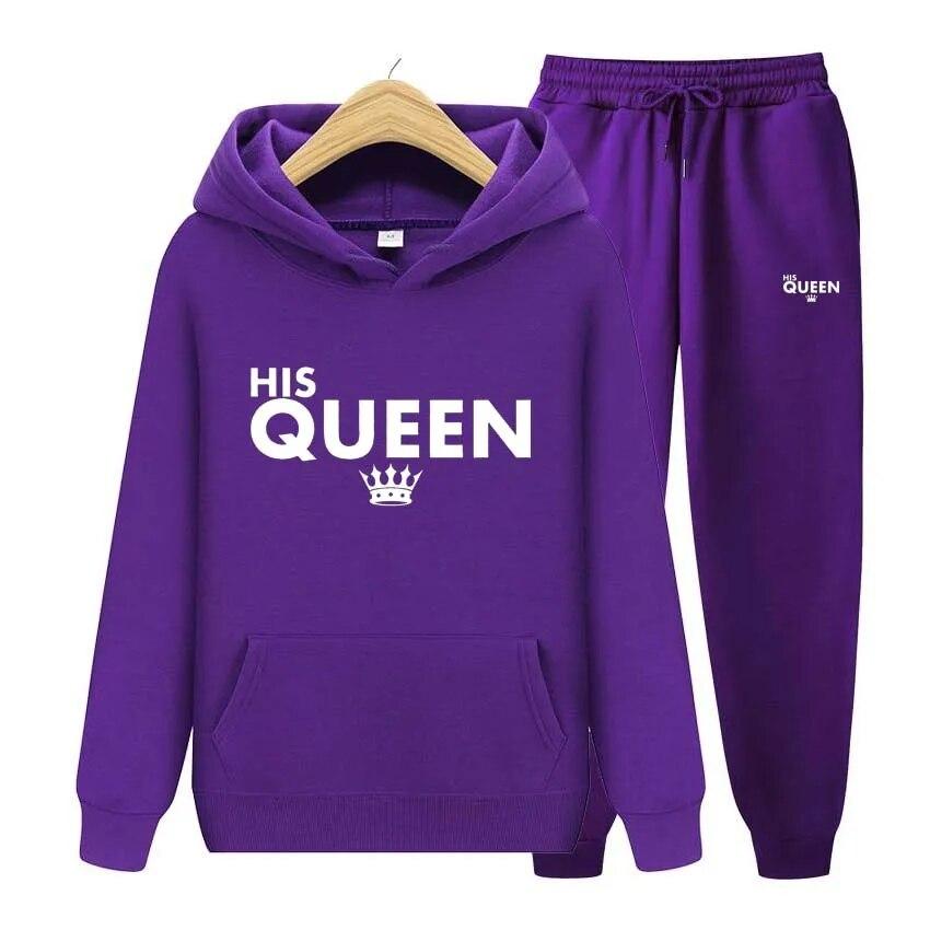 

Женский комплект с капюшоном His Queen, флисовая толстовка + брюки, костюм с капюшоном, комплекты для бега, толстовка с принтом, спортивный костюм S