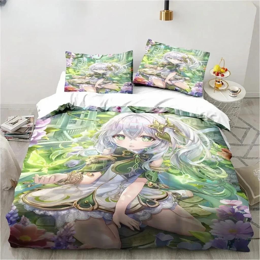 Comforter New Genshin Impact Nahida Kawaii Cute Cartoon Nahida King Twin Double Child Bedding Set Microfiber Or Polyester